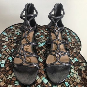 Sam Edelman Daryn Women's Gladiator Sandals Pewter Metallic Low Wedge Size 9